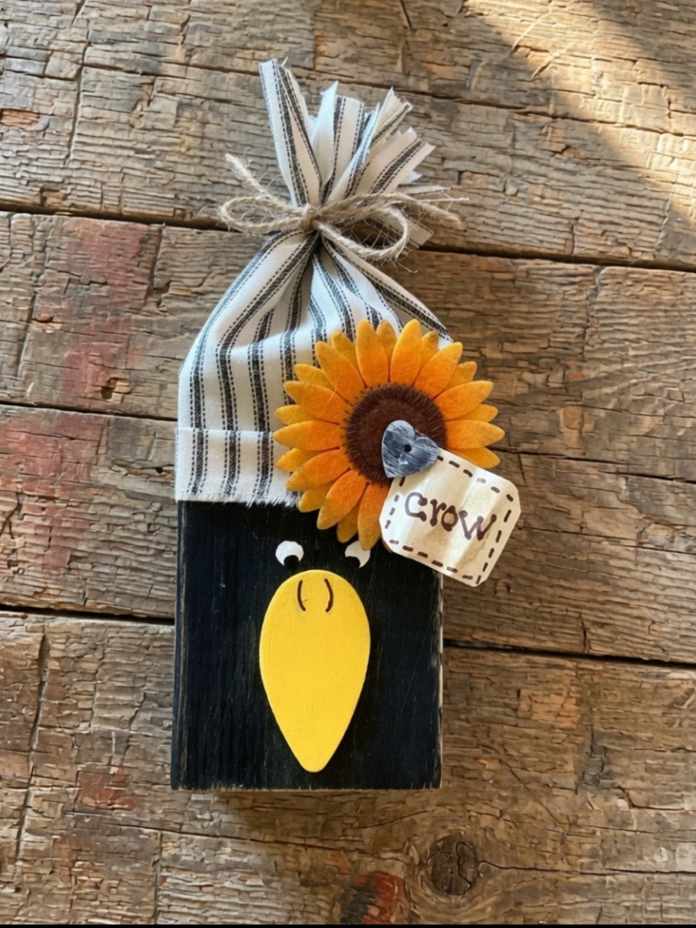 Rustic Country Crow Wooden Block Decoration